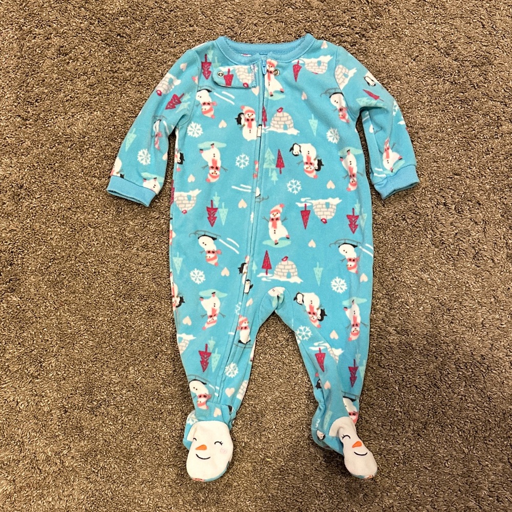 Carter's Blue Snowman Print Footie Pajamas